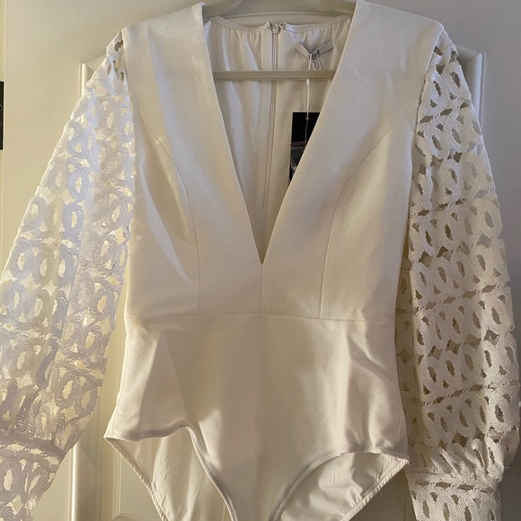 Asilio Tops - Asilio White Bodysuit with Cotton Crochet sleeves